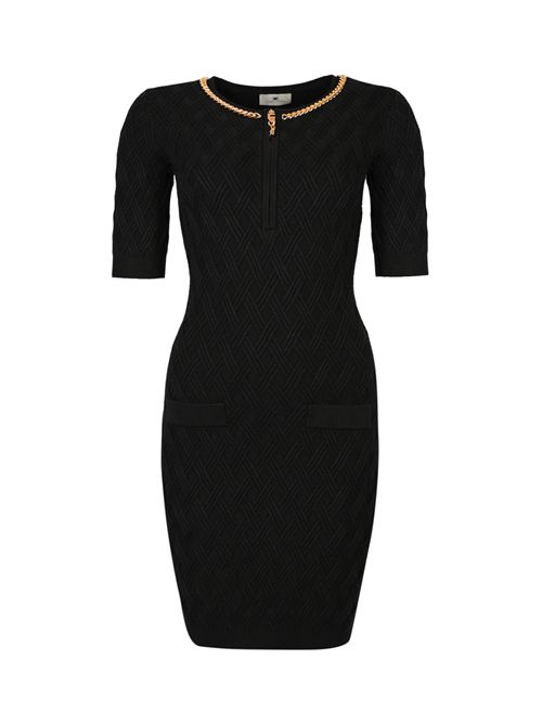 Abito in maglia a rombi con dettaglio gioiello Nero Elisabetta Franchi | AM20B56E2110